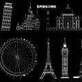 Decorative World Landmark Silhouette Hanging Ornament With 20 Famous Building Designs