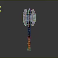 Pixel Style Game Weapon Hammer With Silver Gray Head And Blue Orange Handle