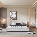 Modern Bedroom Interior With Large Bed Decorative Art Chair And Built In Wardrobe