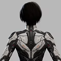 Woman In Futuristic High Tech Mechanical Armor Suit With Sleek Metallic Details