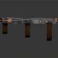 Crossbow With Metal Wheels And Copper Accents On Black Frame