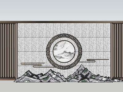 New Chinese Style Landscape Wall model