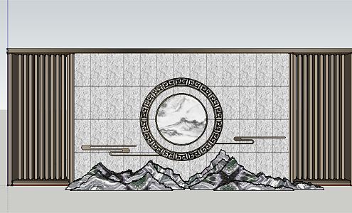 New Chinese Style Landscape Wall 3d model