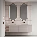 Modern Bathroom Vanity With Double Oval Mirrors And Vertical Tile Wall Design 3d model