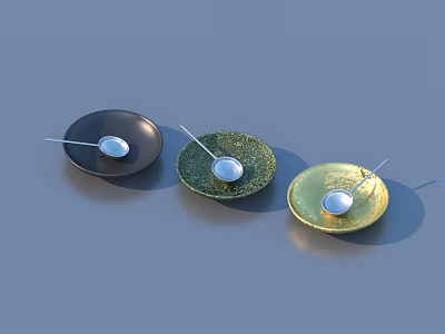 Modern Tableware Set With Black Green Gold Plates And Decorative Spoons 3d model