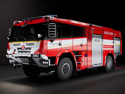Red Modern Fire Rescue Truck With Emergency Lights And Rescue Equipment 3d model