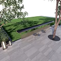Outdoor Bar Counter With Grass Trees Tiled Floor And Stools Design 3d model