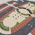 Park Landscape Design With Paved Plaza Green Lawn Areas Street Lamps And Parking Spaces