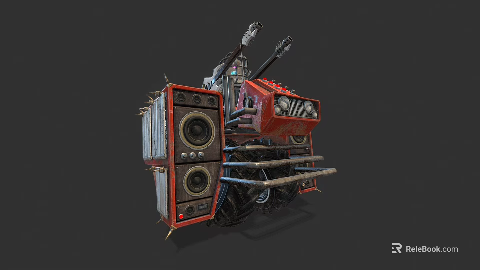 Mechanical Combat Vehicle With Dual Guns Speakers And Red Metal Structure 3d model 