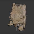 Detailed Stone Ruin Structure With Metal Frame And Mechanical Components