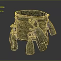 Ancient Bronze Weapon With Hanging Bells And Ring Decorations On Bucket Shaped Body 3d model