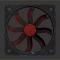 Square Black Frame Cooling Fan With Red Blades For Computer Device Use 3d model
