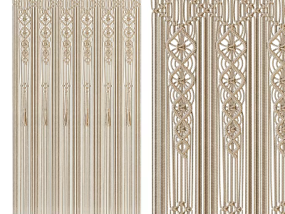 Macramé Curtains With Vertical Stripes Geometric Patterns And Beige Woven Tassel Details 3d model