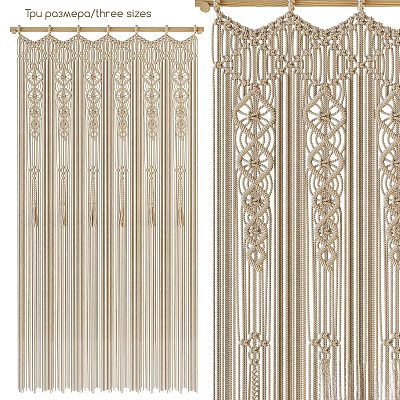 Macramé Curtains With Vertical Stripes Geometric Patterns And Beige Woven Tassel Details 3d model