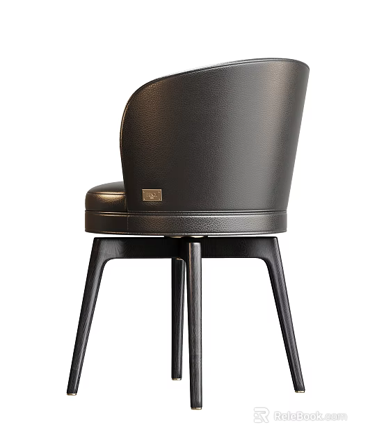 Modern Black Leather Dining Chair With Curved Backrest Padded Seat And Metal Legs 3d model 