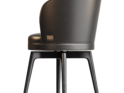 Modern Black Leather Dining Chair With Curved Backrest Padded Seat And Metal Legs 3d model