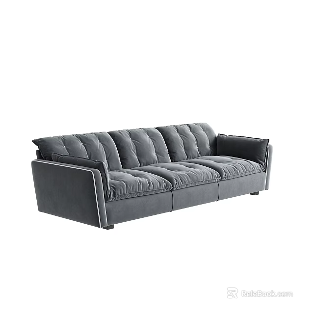 Gray Velvet Modern Sectional Sofa With Tufted Backrest Armrests And Trim 3d model