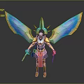 Golden Armored Mythical Warrior With Glowing Blue Wings And Staff