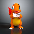 Cute Orange Charmander Character Holding Paper Note With To Bye And Red Flame Tail