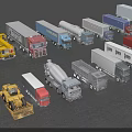 Various Commercial Trucks Collection Featuring Crane Mixer Trailer and Construction Vehicles in Multiple Colors