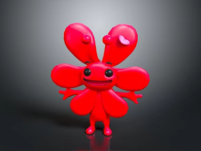 Red Flower Shaped Cartoon Game Movie Character With Smiling Face And 3D Design 3d model