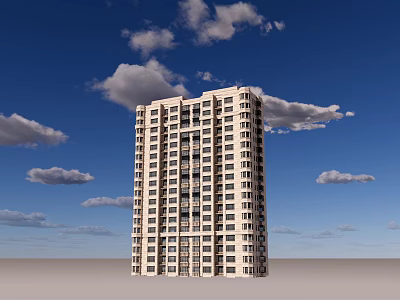 Tall Modern High Rise Building Exterior With Blue Sky And Clouds Over Gray Ground 3d model