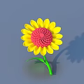 Three Vibrant Yellow Pink And Purple Flowers With Green Stems And Leaves