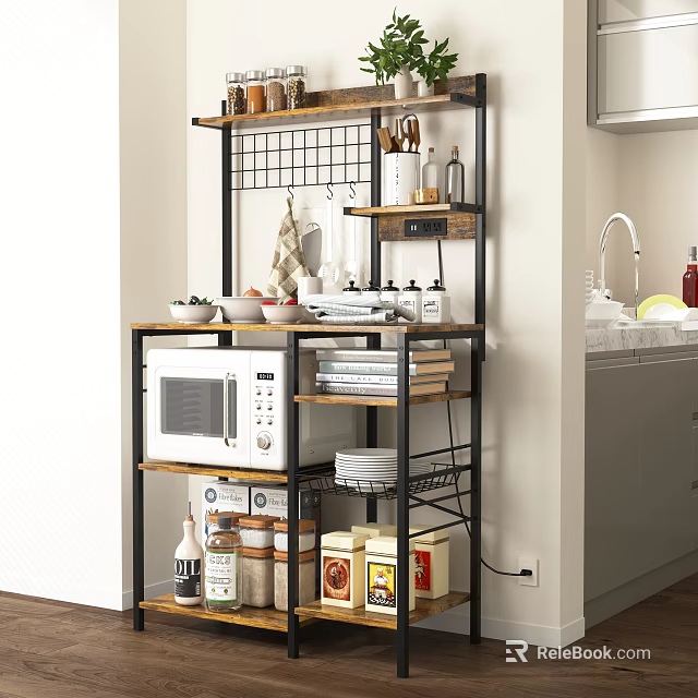 Bathroom Cabinet Rack With Multi Tier Shelves And Wooden Metal Frame For Storage 3d model 