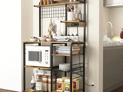 Bathroom Cabinet Rack With Multi Tier Shelves And Wooden Metal Frame For Storage 3d model