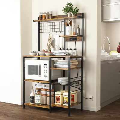 Bathroom Cabinet Rack With Multi Tier Shelves And Wooden Metal Frame For Storage 3d model