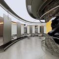 Modern Hair Salon Interior With Circular Design Mirrored Walls And White Styling Chairs