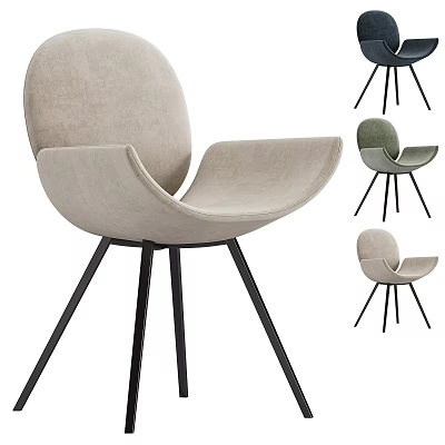 Modern Dining Chairs With Curved Backrest Black Metal Legs In Beige Dark Gray Green 3d model