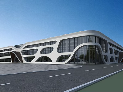 Modern Industrial Factory Building With Large Glass Windows Curved Structure And Spacious Plaza 3d model