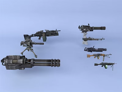 Various Military Weapons Collection Featuring Machine Guns Rifles And Heavy Artillery Designs 3d model