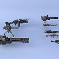 Various Military Weapons Collection Featuring Machine Guns Rifles And Heavy Artillery Designs