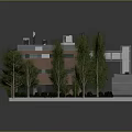 Aerial View Of Industrial Building Landscape With Red Brick Walls Gray Roof And Green Trees