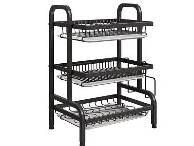 3 Tier Metal Kitchen Storage Rack With Black Frame And Grid Shelves 3d model