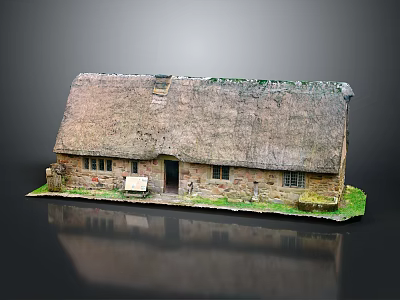Traditional Stone Cottage With Thatched Roof Small Windows And Rustic Charm 3d model