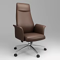 Brown Leather Office Chair With High Backrest Armrests And Five Pointed Base Wheels 3d model