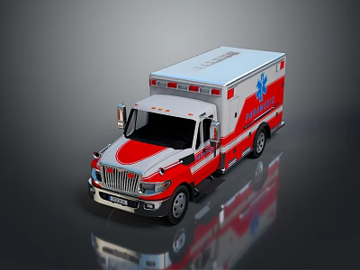 Modern Red And White Ambulance With Blue Medical Symbol And Emergency Lights 3d model