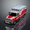 Modern Red And White Ambulance With Blue Medical Symbol And Emergency Lights