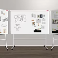 Standing Whiteboards With Design Sketches Charts Photos Texts In Office