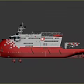 Red And White Multi Purpose Work Vessel With Green Deck And Upper Structure Equipment 3d model