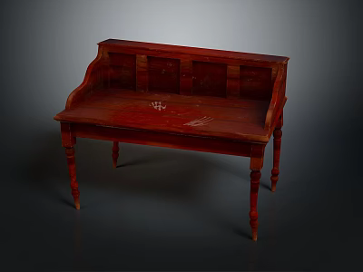 Red Wooden Bench With Carved Backrest And Sturdy Legs For Home Decor 3d model