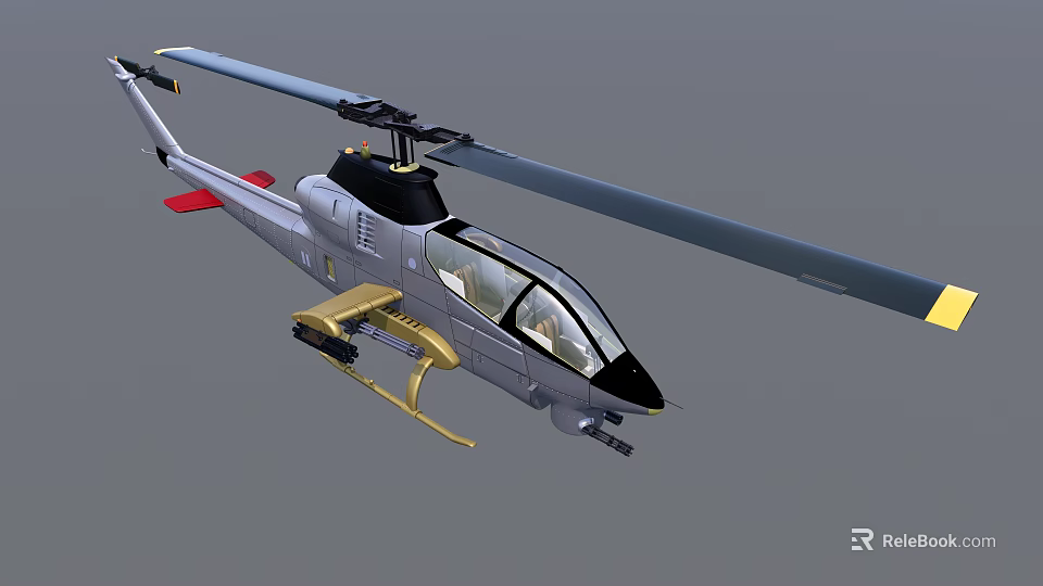 Helicopter 3D Model Gray Body Black Nose Transparent Canopy Golden Bracket Rotor Design 3d model 
