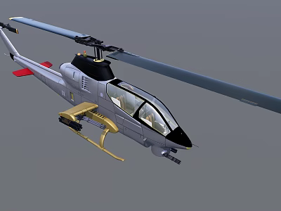Helicopter 3D Model Gray Body Black Nose Transparent Canopy Golden Bracket Rotor Design 3d model