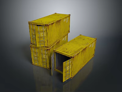 Three Yellow Stacked Practical Storage Containers With Open Door For Household Organization 3d model