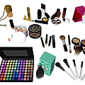 Perfume And Cosmetics Collection Featuring Eyeshadow Palette Lipsticks Makeup Brushes Blush And Powder Compacts