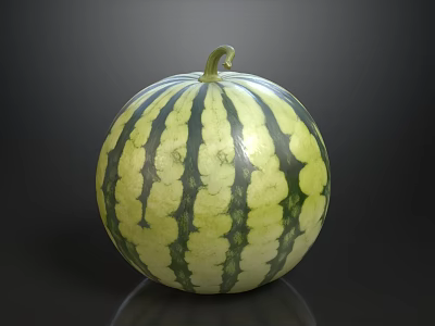 Ripe Watermelon With Green Yellow Stripes And Smooth Surface On Dark Background 3d model