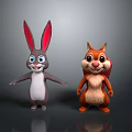 Cartoon Rabbit And Squirrel Characters With Long Ears Fluffy Tail And Friendly Expressions